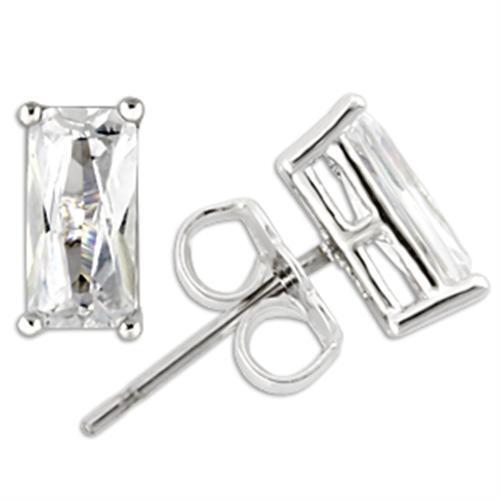 0W162 - Rhodium 925 Sterling Silver Earrings with AAA Grade CZ  in Clear - newlyTrend Premium Jewelry Store
