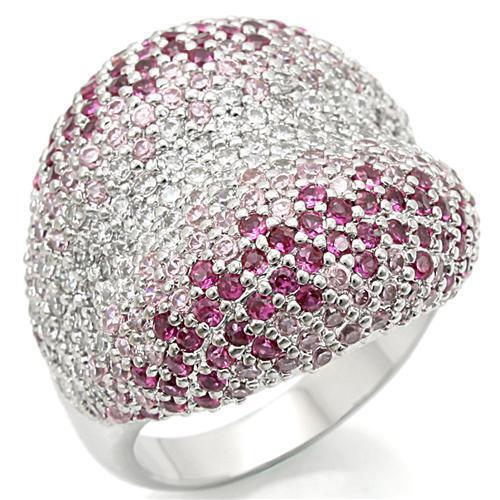 0W322 - Rhodium Brass Ring with AAA Grade CZ  in Multi Color - newlyTrend Premium Jewelry Store