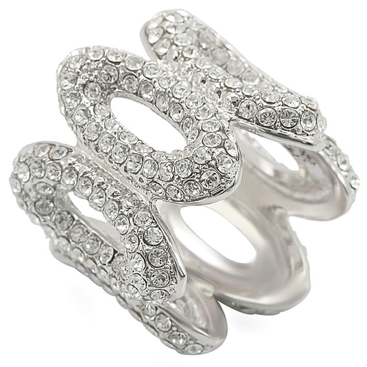 1W032 - Rhodium Brass Ring with Top Grade Crystal  in Clear - newlyTrend Premium Jewelry Store