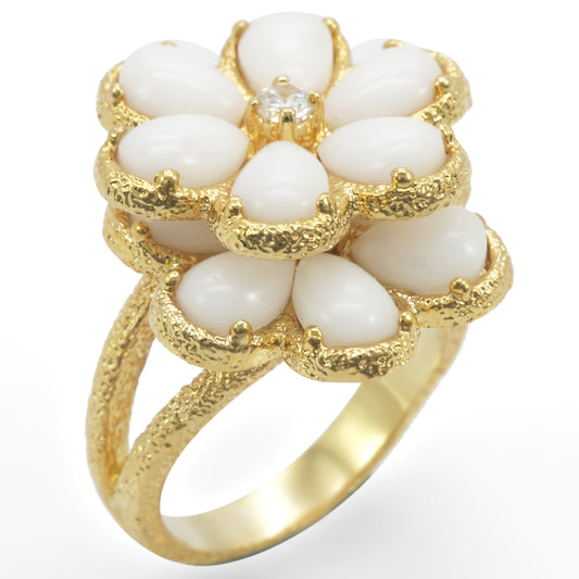 1W045 - Gold Brass Ring with Synthetic Synthetic Glass in White - newlyTrend Premium Jewelry Store