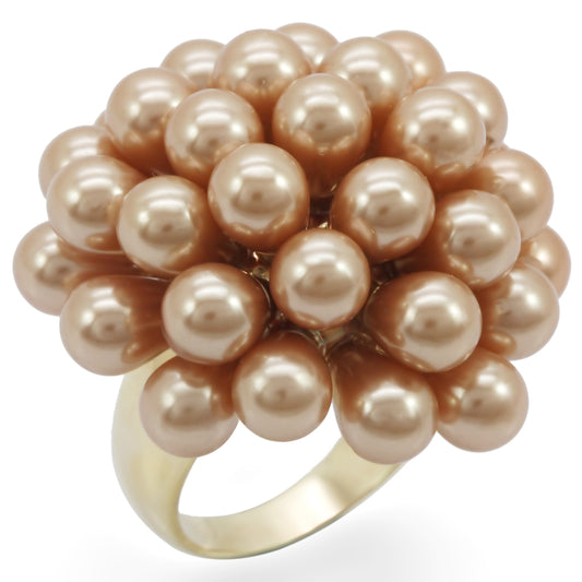 1W050 - Gold Brass Ring with Synthetic Pearl in Champagne - newlyTrend Premium Jewelry Store
