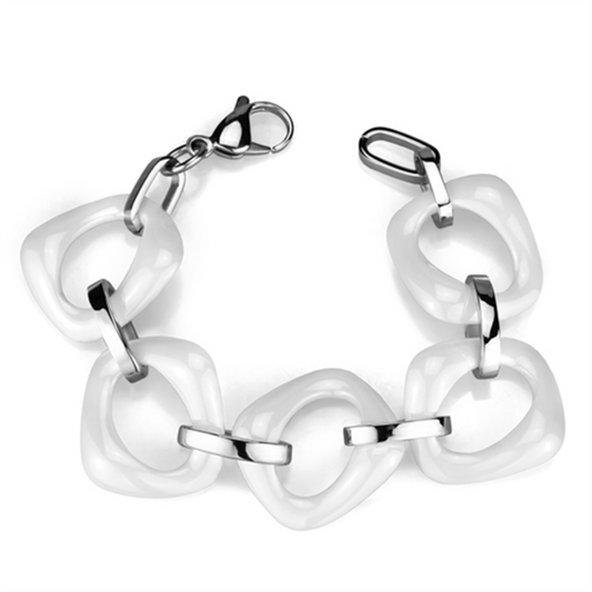 3W1012 - High polished (no plating) Stainless Steel Bracelet with Ceramic  in White