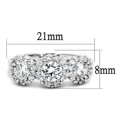 3W1347 - Rhodium Brass Ring with AAA Grade CZ  in Clear