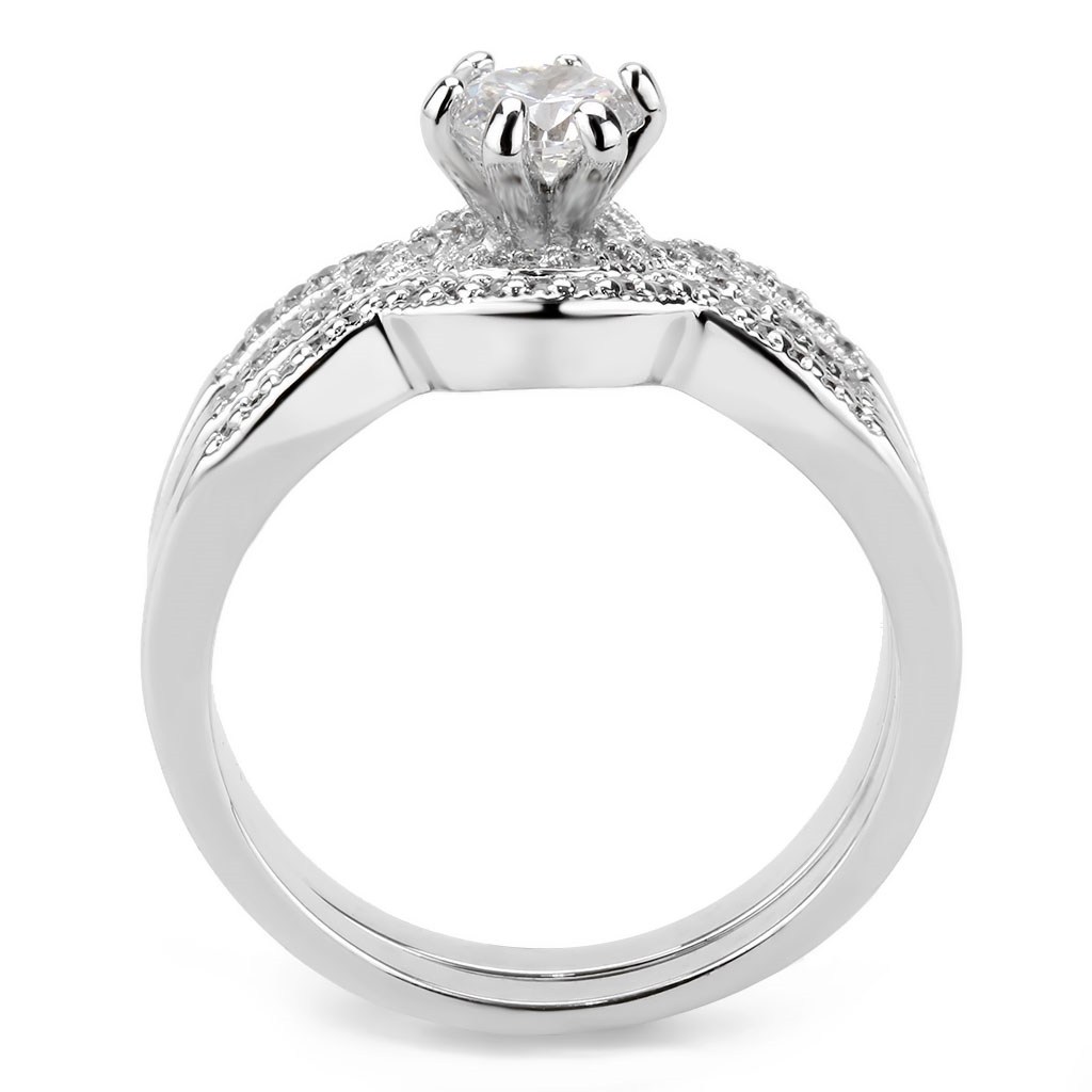 3W1592 - Rhodium Brass Ring with AAA Grade CZ  in Clear