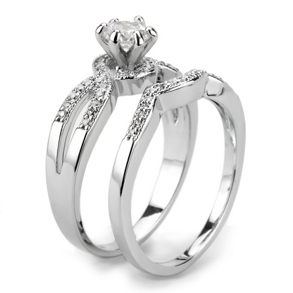 3W1592 - Rhodium Brass Ring with AAA Grade CZ  in Clear