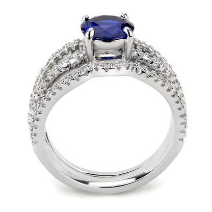3W1597 - Rhodium Brass Ring with AAA Grade CZ  in London Blue