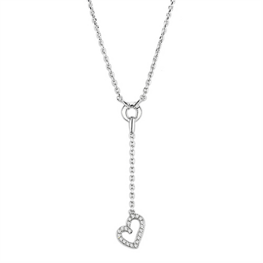 3W425 - Rhodium Brass Necklace with AAA Grade CZ  in Clear - newlyTrend Premium Jewelry Store