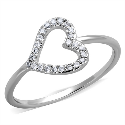 3W866 - Rhodium Brass Ring with AAA Grade CZ  in Clear - newlyTrend Premium Jewelry Store