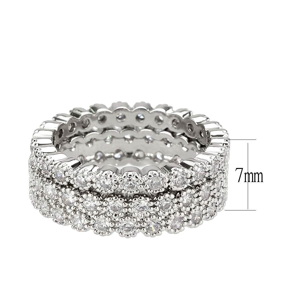 3W1605 - Rhodium Brass Ring with AAA Grade CZ in Clear - newlyTrend Premium Jewelry Store