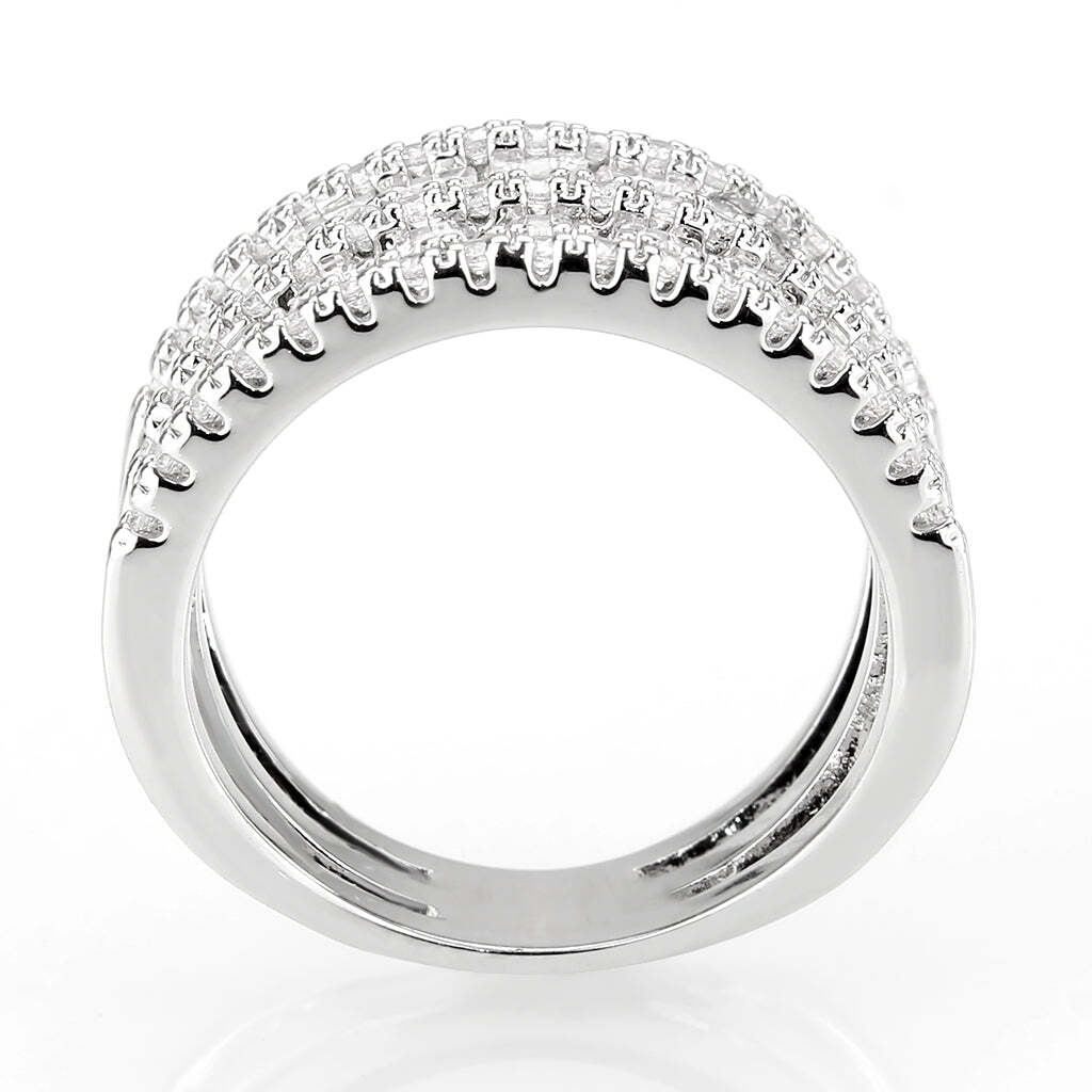 3W1606 - Rhodium Brass Ring with AAA Grade CZ in Clear - newlyTrend Premium Jewelry Store