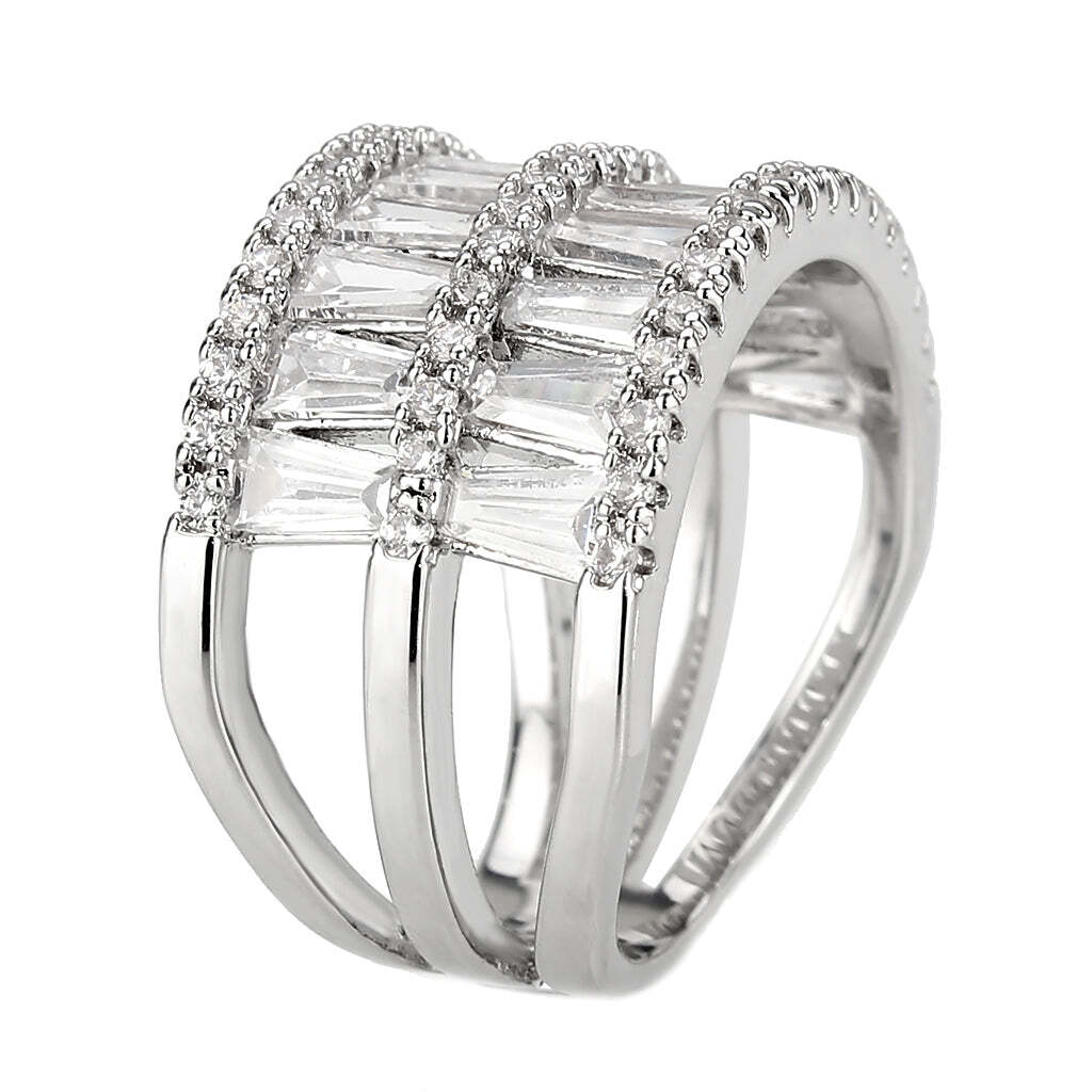 3W1606 - Rhodium Brass Ring with AAA Grade CZ in Clear - newlyTrend Premium Jewelry Store
