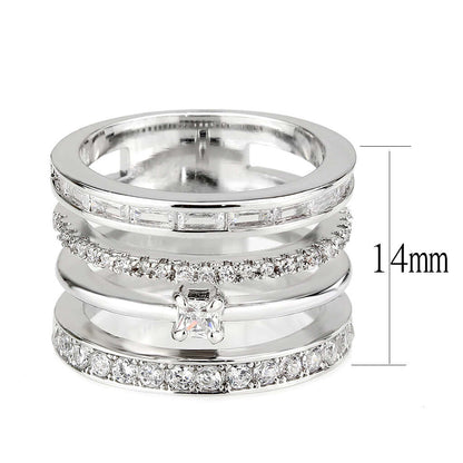 3W1607 - Rhodium Brass Ring with AAA Grade CZ in Clear - newlyTrend Premium Jewelry Store