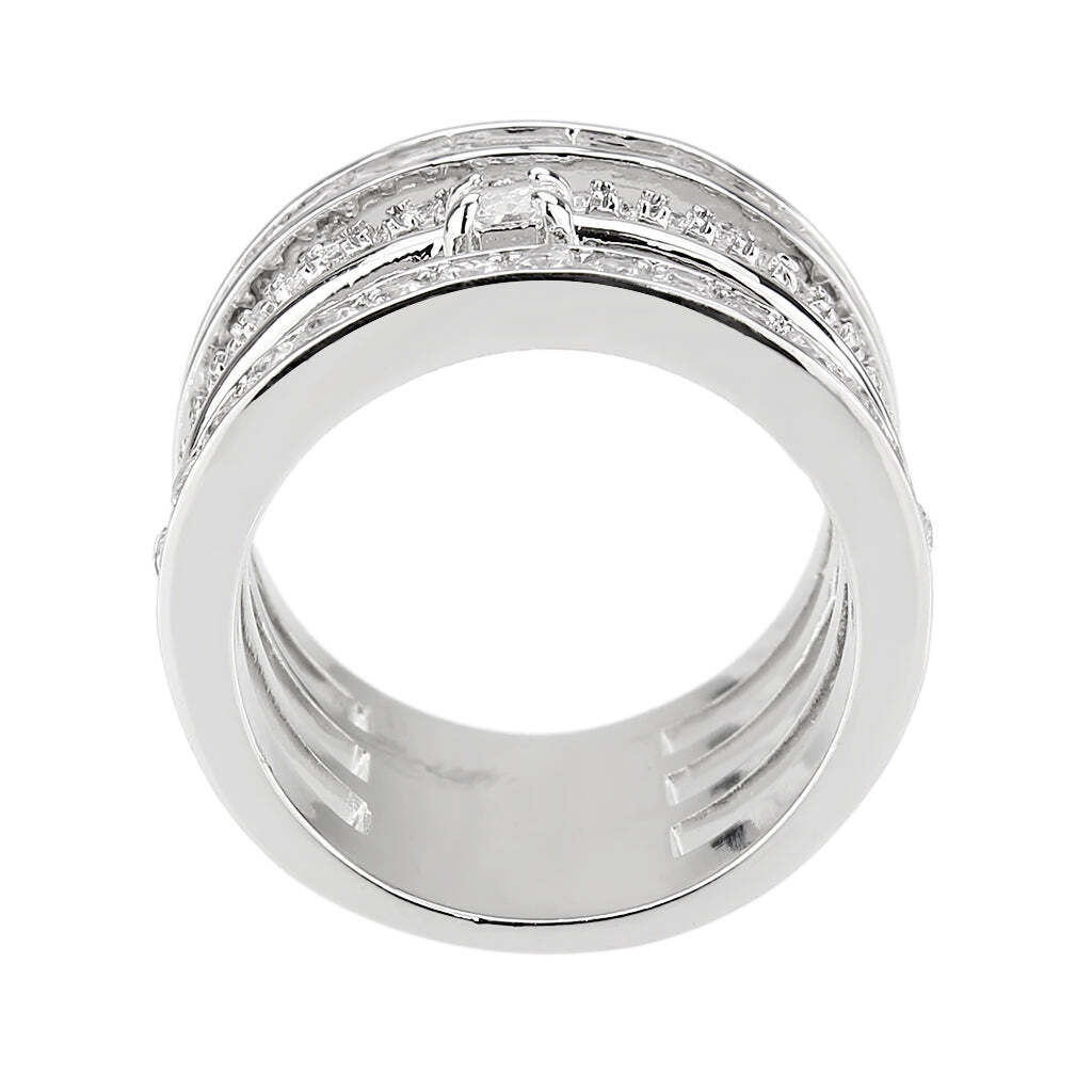 3W1607 - Rhodium Brass Ring with AAA Grade CZ in Clear - newlyTrend Premium Jewelry Store