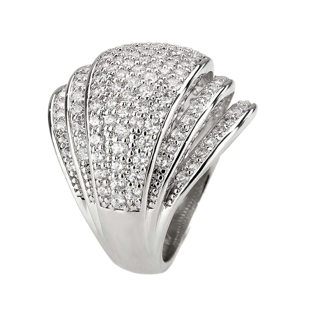 3W1610 - Rhodium Brass Ring with AAA Grade CZ in Clear - newlyTrend Premium Jewelry Store