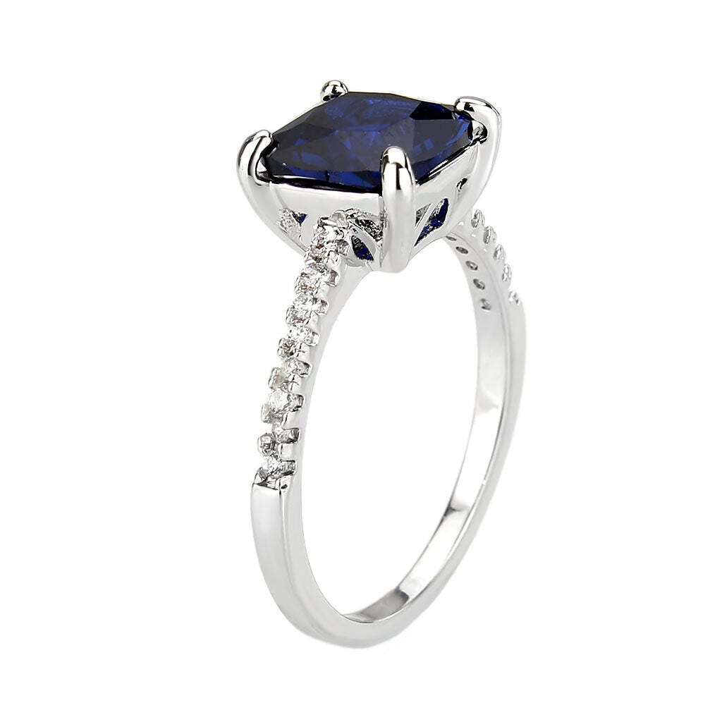 3W1612 - Rhodium Brass Ring with Semi-Precious in London Blue - newlyTrend Premium Jewelry Store