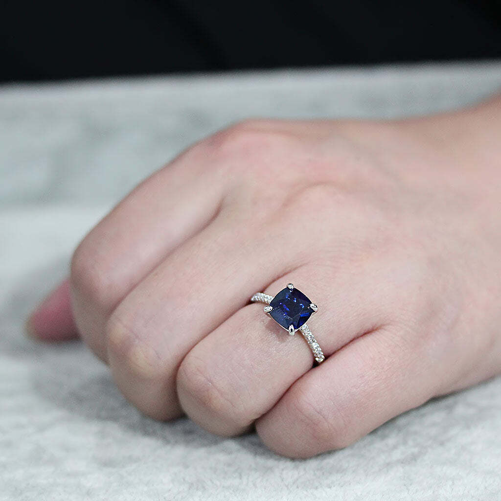 3W1612 - Rhodium Brass Ring with Semi-Precious in London Blue - newlyTrend Premium Jewelry Store