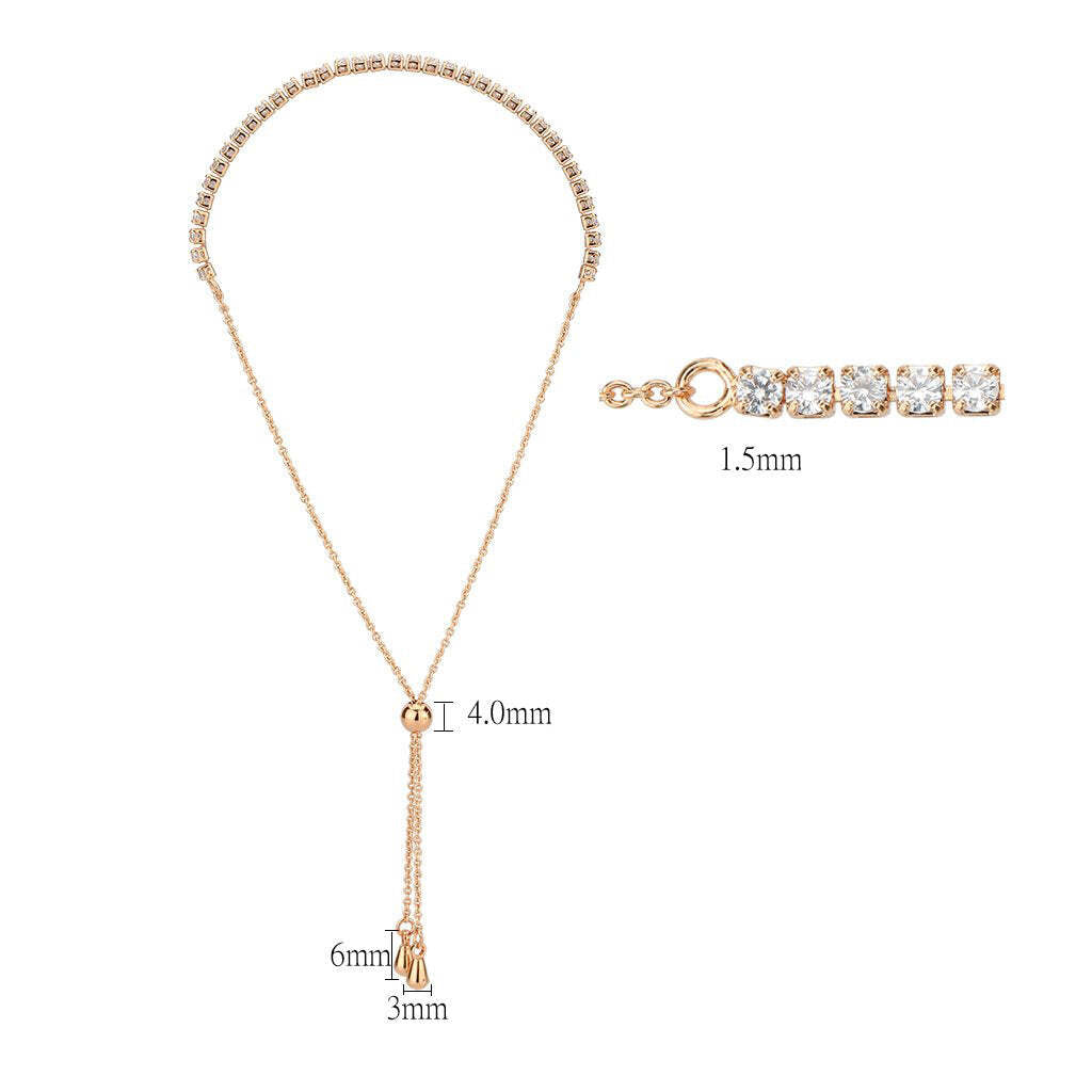 3W1639 - Rose Gold Brass Bracelet with AAA Grade CZ in Clear - newlyTrend Premium Jewelry Store