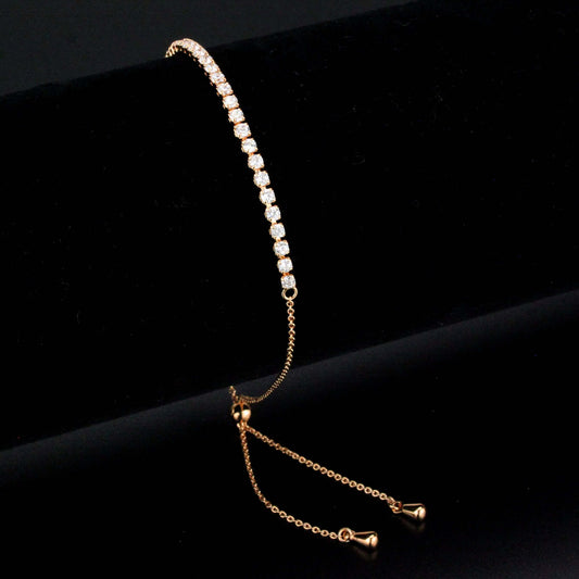 3W1642 - Rose Gold Brass Bracelet with AAA Grade CZ in Clear - newlyTrend Premium Jewelry Store