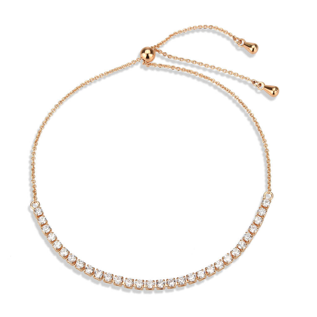 3W1642 - Rose Gold Brass Bracelet with AAA Grade CZ in Clear - newlyTrend Premium Jewelry Store