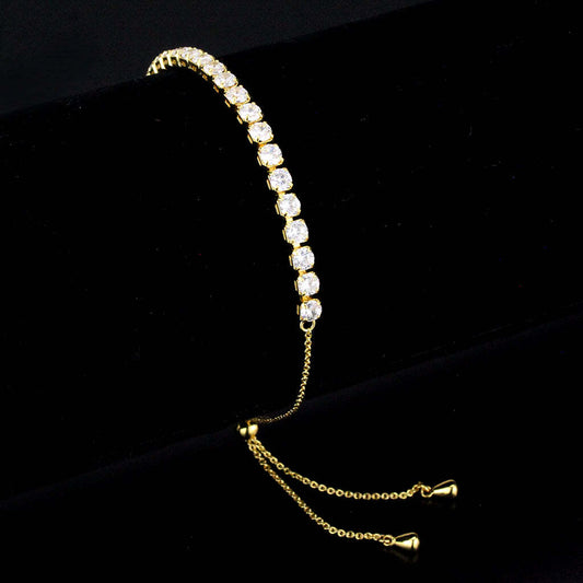 3W1650 - Gold Brass Bracelet with AAA Grade CZ in Clear - newlyTrend Premium Jewelry Store