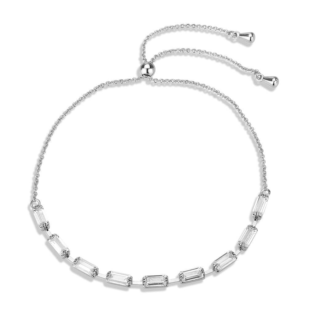 3W1655 - Rhodium Brass Bracelet with AAA Grade CZ in Clear - newlyTrend Premium Jewelry Store