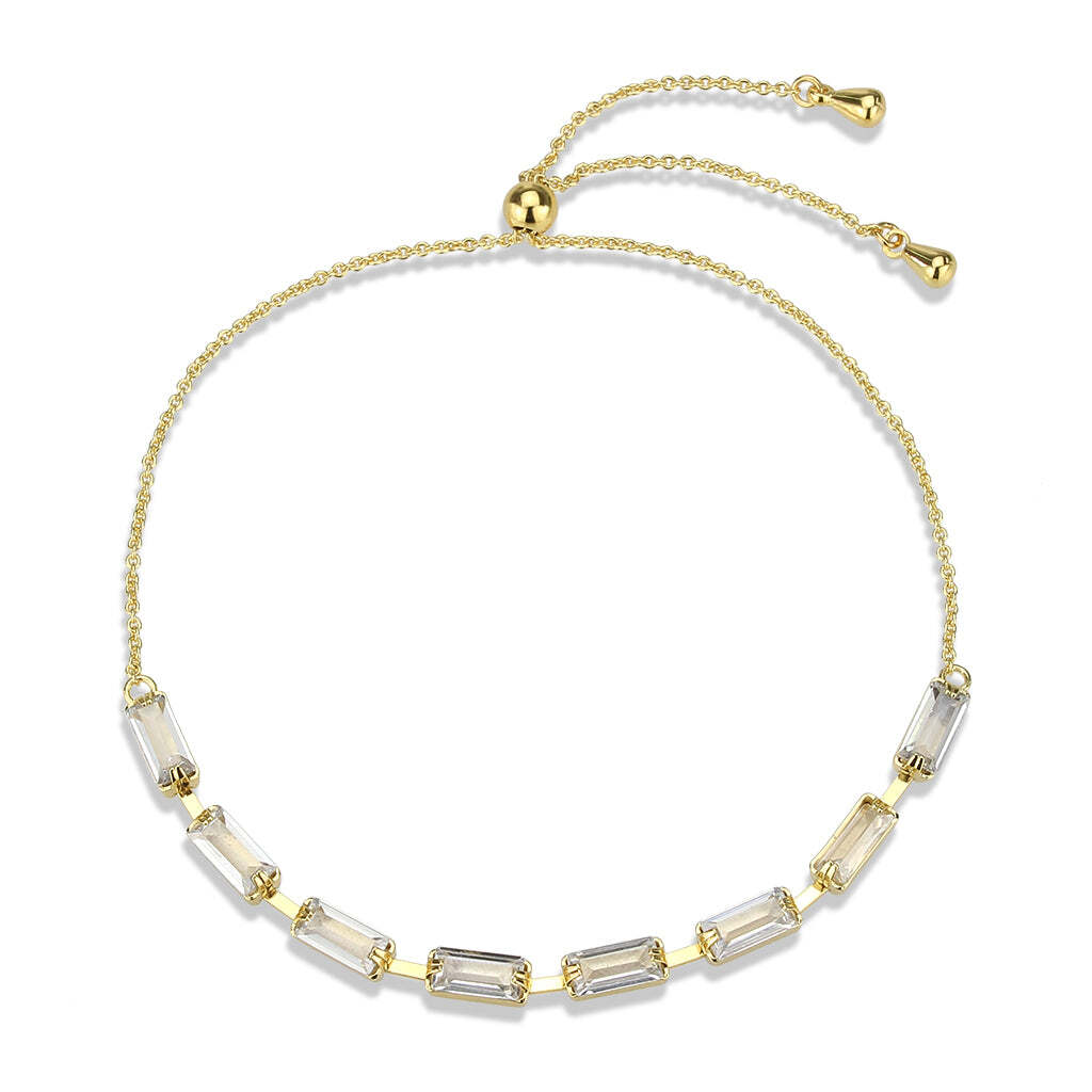 3W1659 - Gold Brass Bracelet with AAA Grade CZ in Clear - newlyTrend Premium Jewelry Store