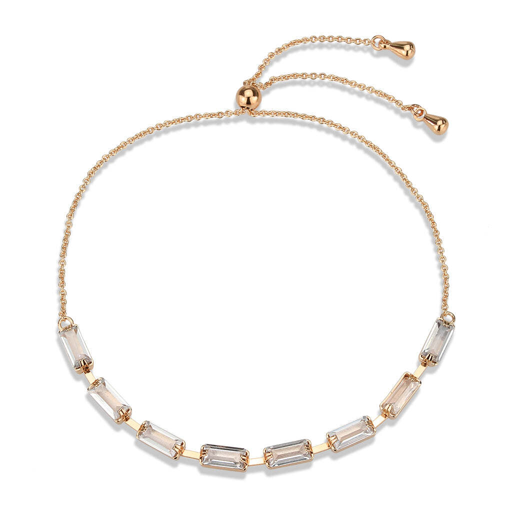 3W1660 - Rose Gold Brass Bracelet with AAA Grade CZ in Clear - newlyTrend Premium Jewelry Store