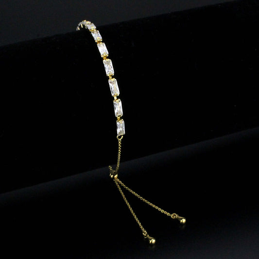 3W1662 - Gold Brass Bracelet with AAA Grade CZ in Clear - newlyTrend Premium Jewelry Store