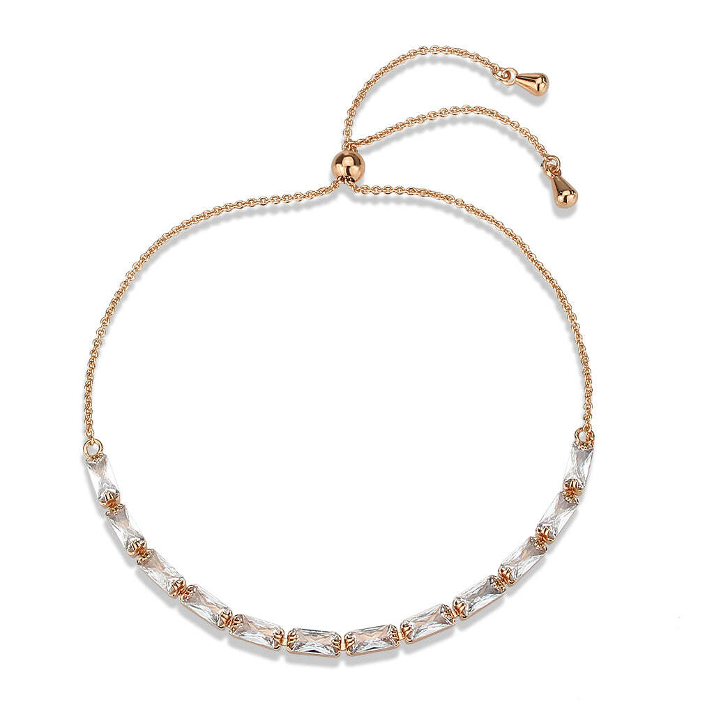 3W1663 - Rose Gold Brass Bracelet with AAA Grade CZ in Clear - newlyTrend Premium Jewelry Store
