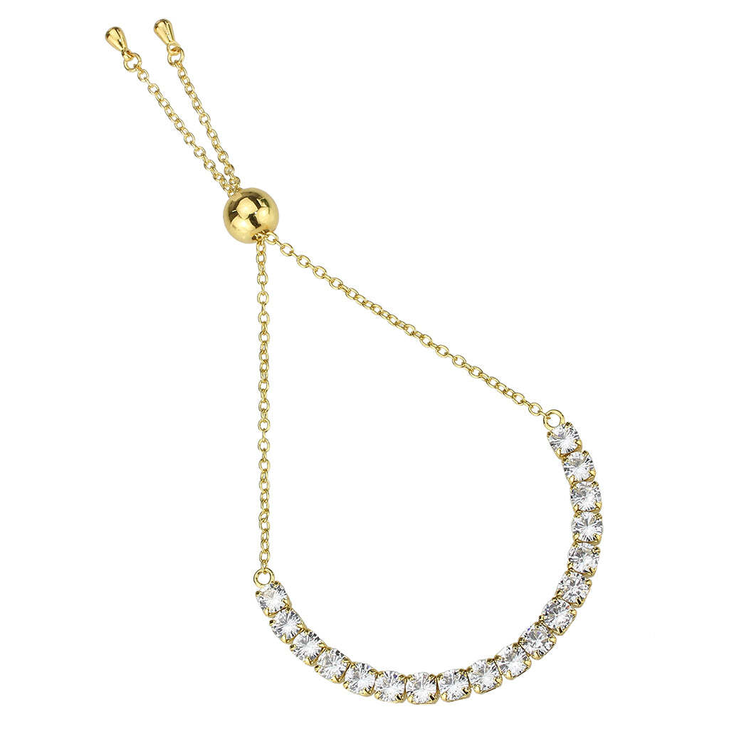 3W1665 - Gold Brass Bracelet with AAA Grade CZ in Clear - newlyTrend Premium Jewelry Store