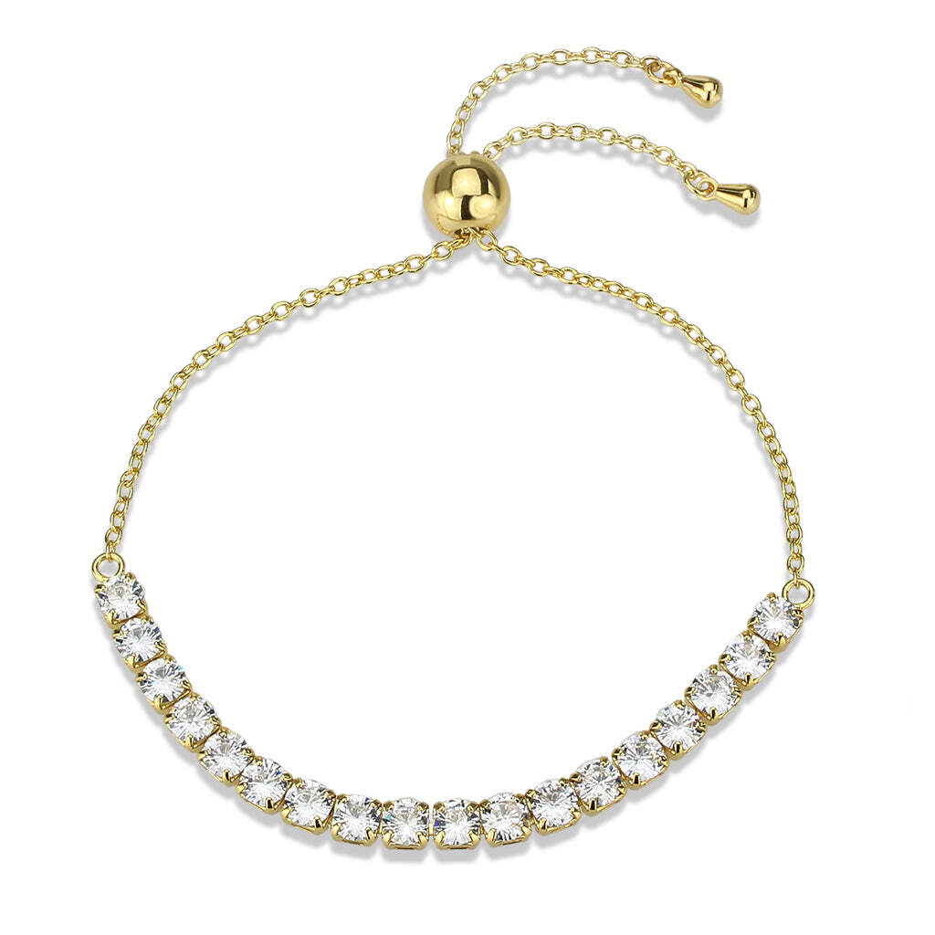 3W1665 - Gold Brass Bracelet with AAA Grade CZ in Clear - newlyTrend Premium Jewelry Store