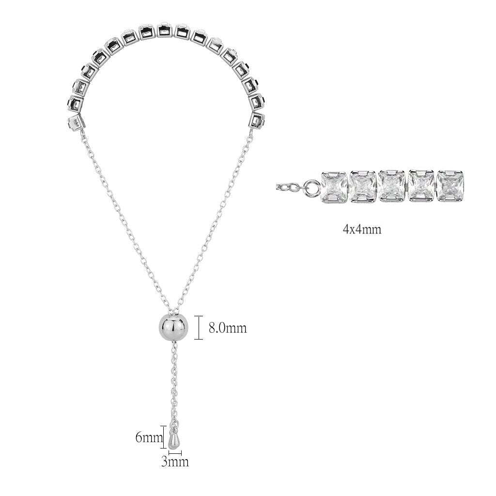 3W1670 - Rhodium Brass Bracelet with AAA Grade CZ in Clear - newlyTrend Premium Jewelry Store