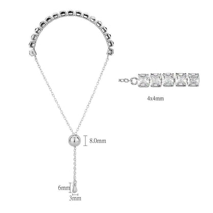 3W1670 - Rhodium Brass Bracelet with AAA Grade CZ in Clear - newlyTrend Premium Jewelry Store