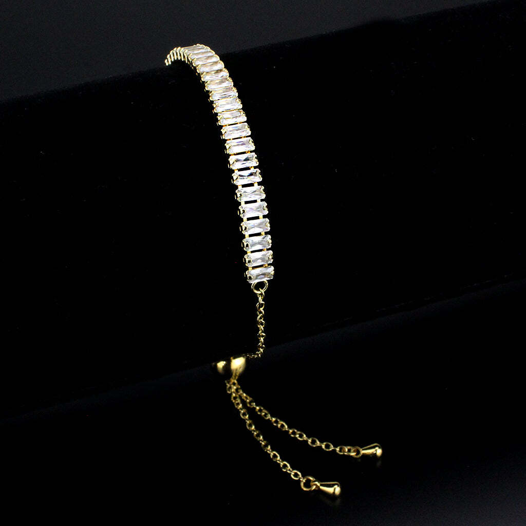 3W1674 - Gold Brass Bracelet with AAA Grade CZ in Clear - newlyTrend Premium Jewelry Store