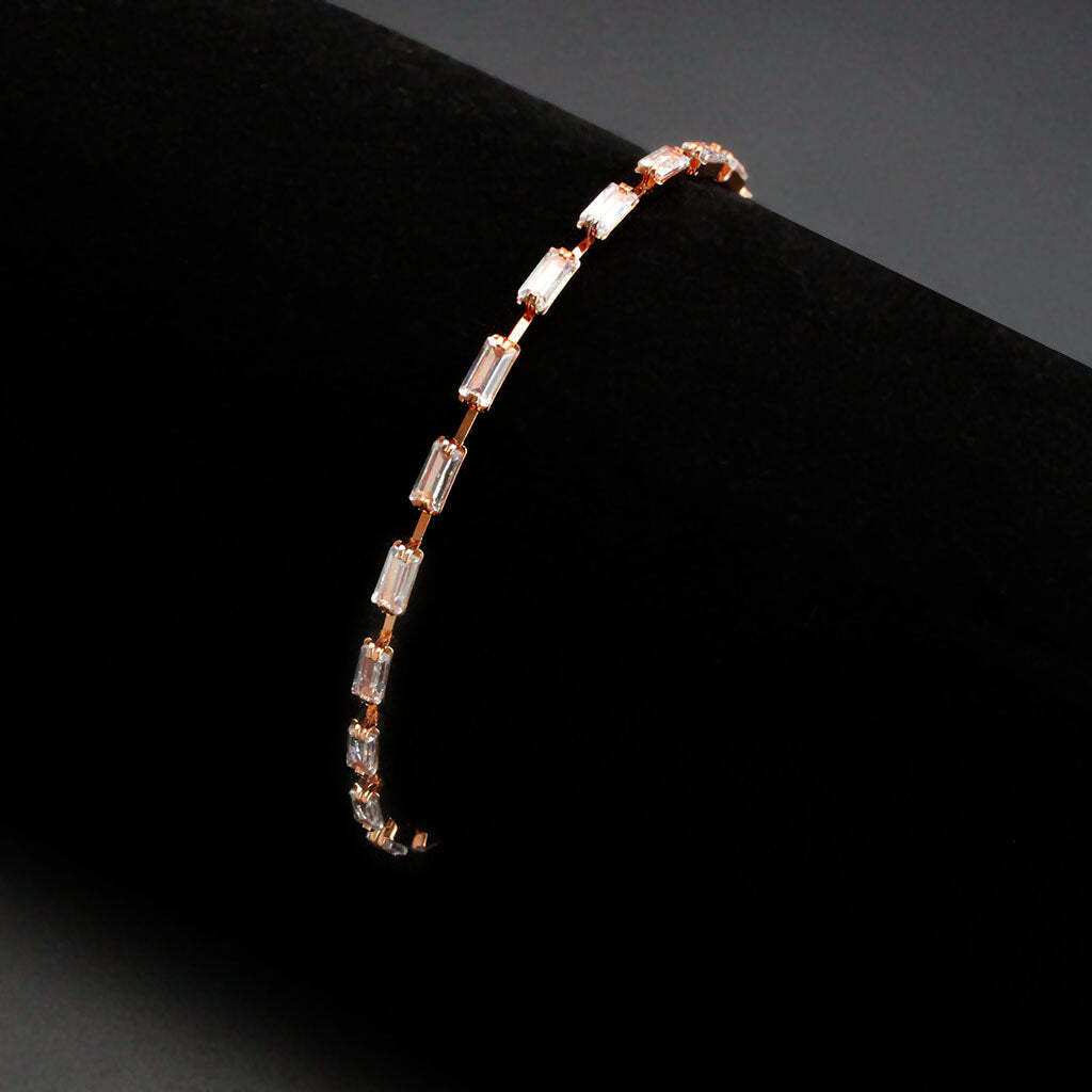 3W1711 - Rose Gold Brass Bracelet with AAA Grade CZ in Clear - newlyTrend Premium Jewelry Store