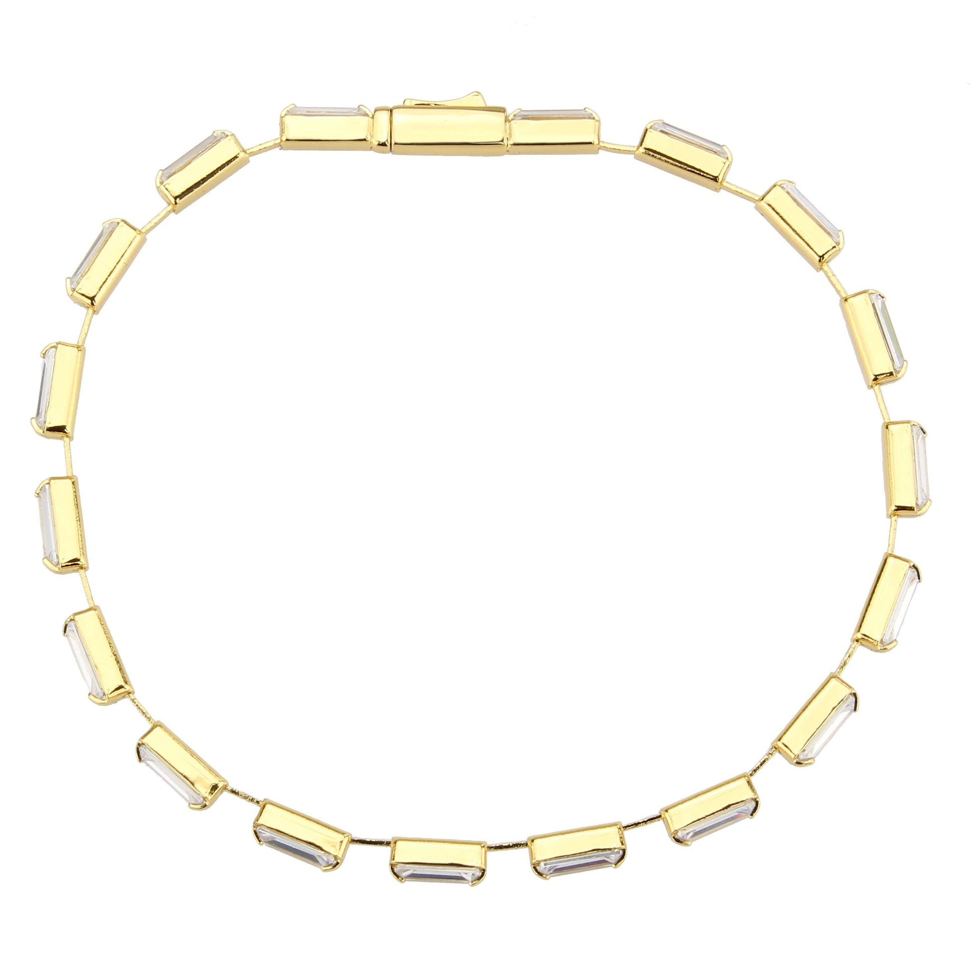 3W1713 - Gold Brass Bracelet with AAA Grade CZ in Clear - newlyTrend Premium Jewelry Store