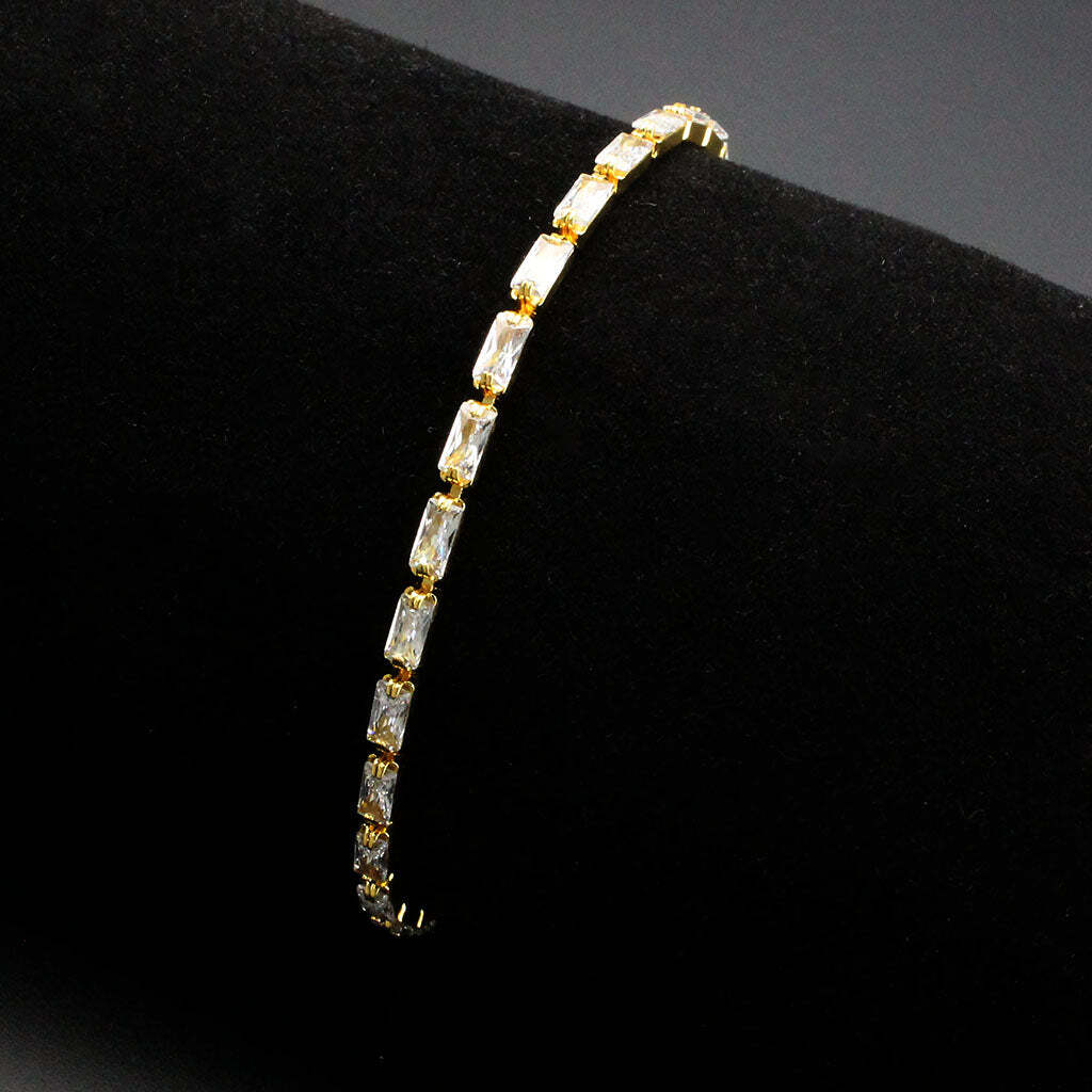 3W1716 - Gold Brass Bracelet with AAA Grade CZ in Clear - newlyTrend Premium Jewelry Store