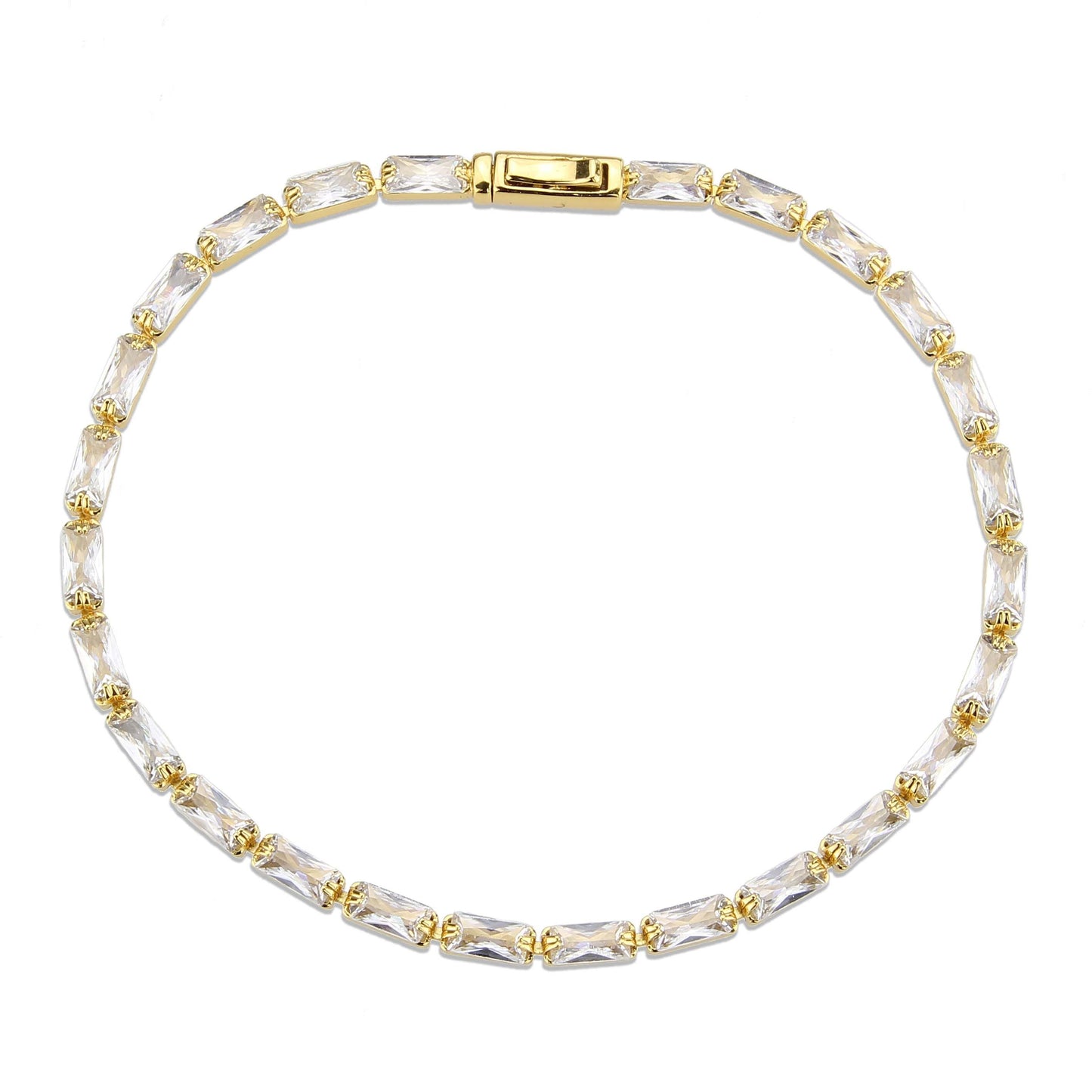 3W1716 - Gold Brass Bracelet with AAA Grade CZ in Clear - newlyTrend Premium Jewelry Store