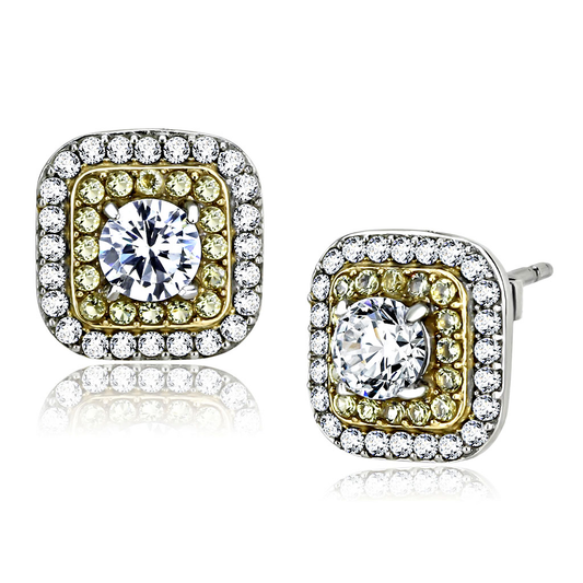 DA220 - Two-Tone IP Gold (Ion Plating) Stainless Steel Earrings with AAA Grade CZ  in Clear - newlyTrend Premium Jewelry Store