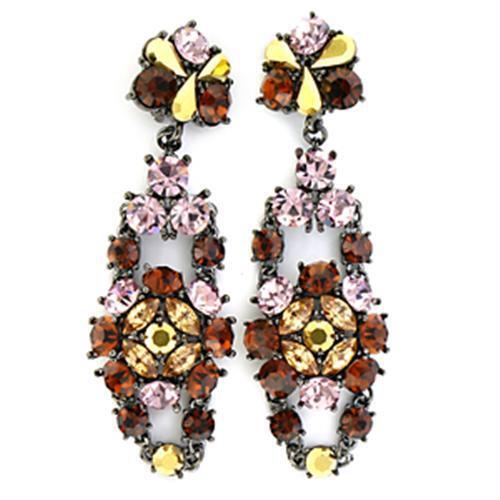 LO629 - Ruthenium White Metal Earrings with Top Grade Crystal  in Multi Color - newlyTrend Premium Jewelry Store