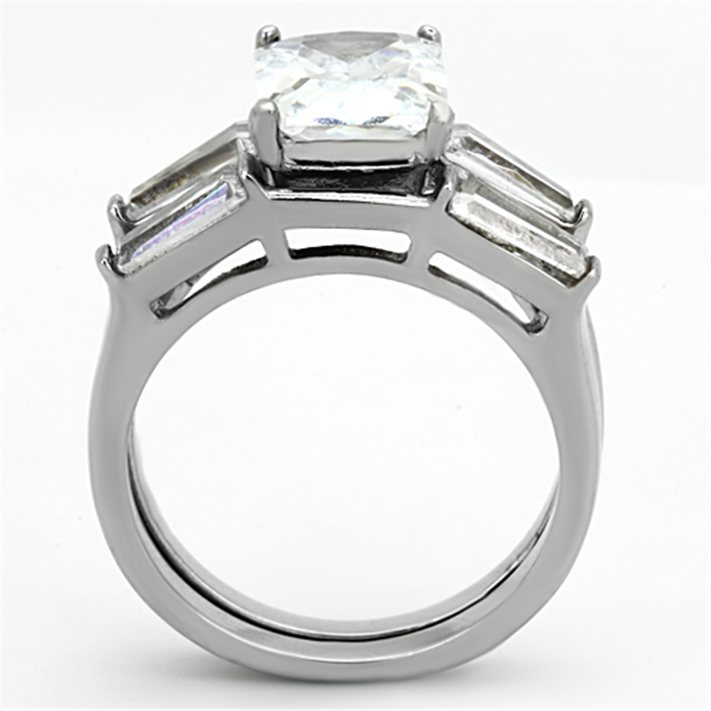 TK1229 - High polished (no plating) Stainless Steel Ring with AAA Grade CZ  in Clear