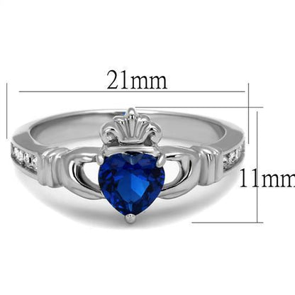 TK2093 - High polished (no plating) Stainless Steel Ring with Synthetic Spinel in London Blue