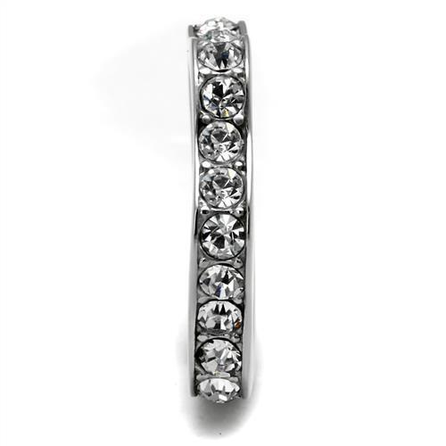TK3106 - High polished (no plating) Stainless Steel Ring with Top Grade Crystal  in Clear