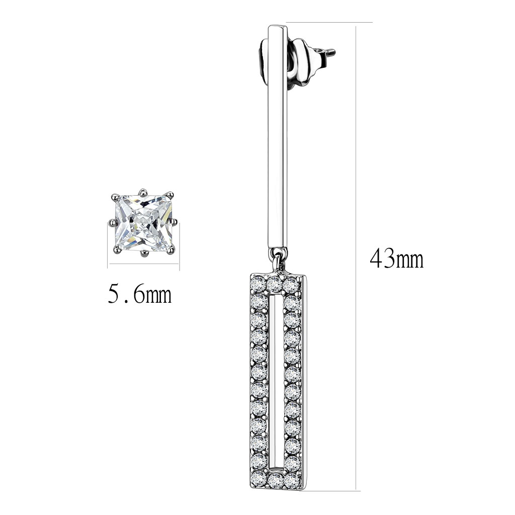 TK3682 - High polished (no plating) Stainless Steel Earrings with AAA Grade CZ  in Clear
