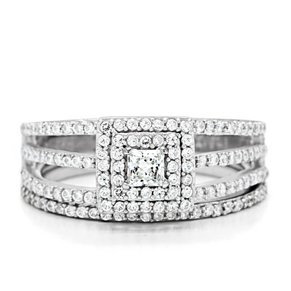 TS003 - Rhodium 925 Sterling Silver Ring with AAA Grade CZ  in Clear