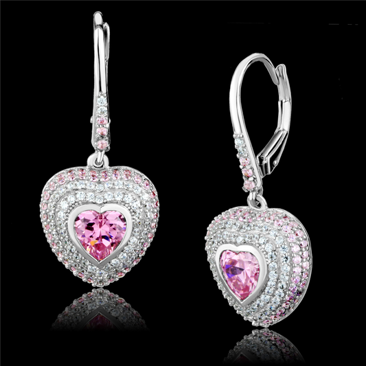 TS505 - Rhodium 925 Sterling Silver Earrings with AAA Grade CZ  in Rose - newlyTrend Premium Jewelry Store
